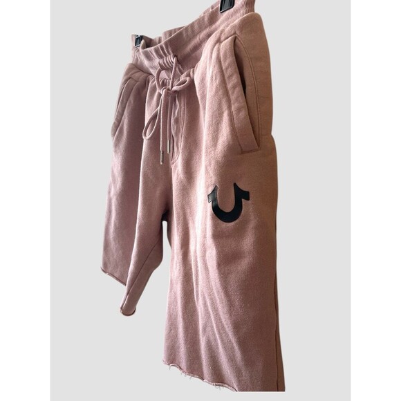 True Religion Sweatshorts Mens M Pink Sweatpant Shorts Cotton Fleece Gym - Picture 2 of 5